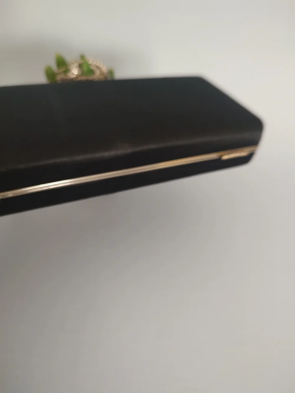 Black Satin Evening Clutch with Jewel Accent